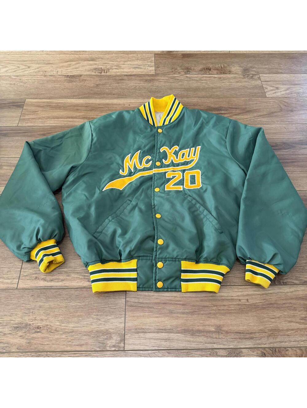 Vintage Green Nylon Varsity Bomber Jacket McKay 20 Medium